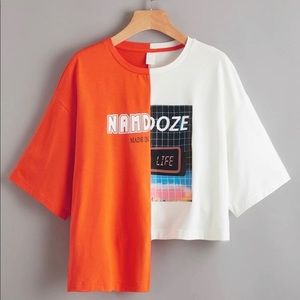 SHEIN Mixed Print Two Tone Asymmetrical Neon Tee